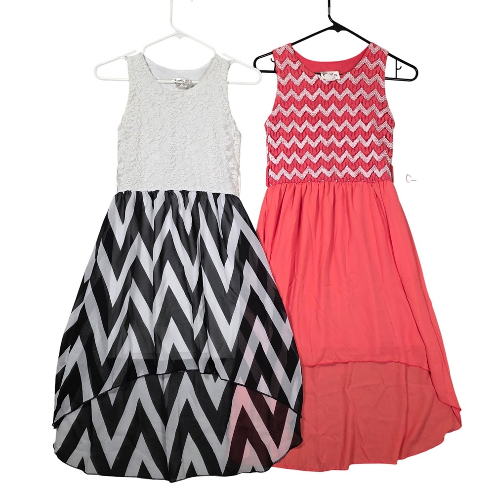 Wonder Girl Floral Top Bodice Red Zigzag Overlay Dress‎ Size 14 Bundle USA